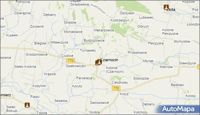 mapa Czarnocin powiat kazimierski, Czarnocin powiat kazimierski na mapie Targeo