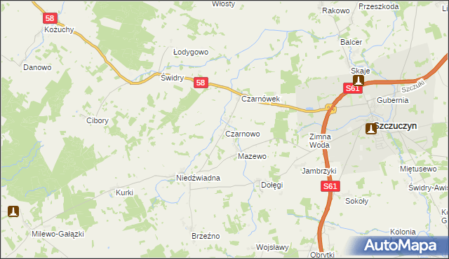 mapa Czarnowo gmina Szczuczyn, Czarnowo gmina Szczuczyn na mapie Targeo