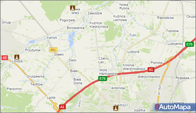 mapa Czarny Las gmina Mykanów, Czarny Las gmina Mykanów na mapie Targeo