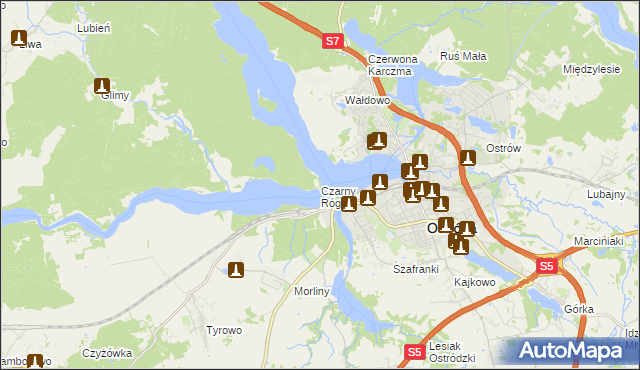 mapa Czarny Róg gmina Ostróda, Czarny Róg gmina Ostróda na mapie Targeo