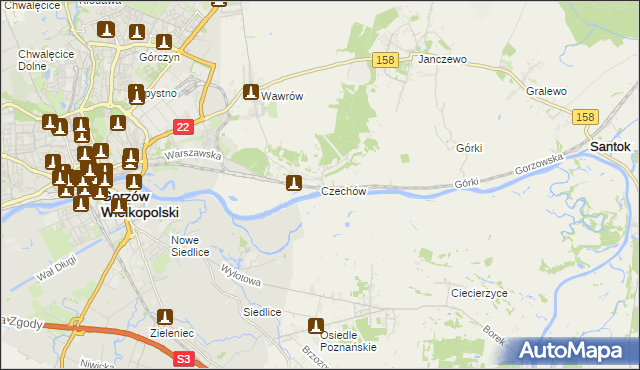 mapa Czechów gmina Santok, Czechów gmina Santok na mapie Targeo