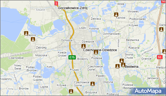 mapa Czechowic-Dziedzic, Czechowice-Dziedzice na mapie Targeo