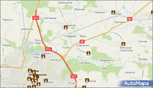 mapa Czekanów gmina Ostrów Wielkopolski, Czekanów gmina Ostrów Wielkopolski na mapie Targeo