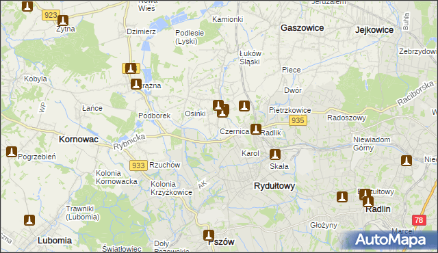 mapa Czernica gmina Gaszowice, Czernica gmina Gaszowice na mapie Targeo