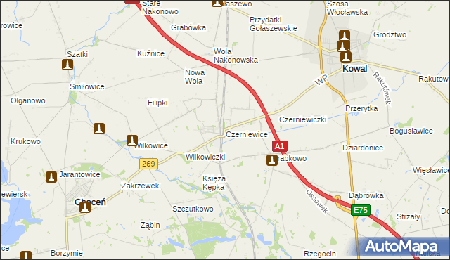 mapa Czerniewice gmina Choceń, Czerniewice gmina Choceń na mapie Targeo