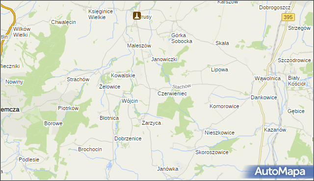 mapa Czerwieniec gmina Kondratowice, Czerwieniec gmina Kondratowice na mapie Targeo