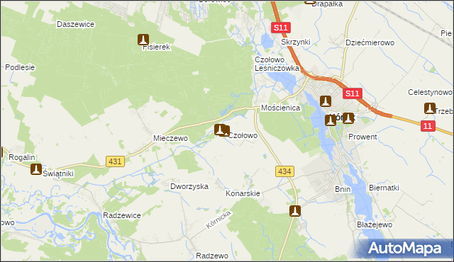 mapa Czołowo gmina Kórnik, Czołowo gmina Kórnik na mapie Targeo