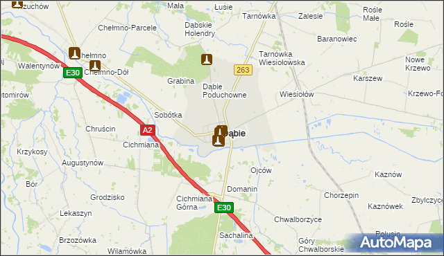 mapa Dąbie powiat kolski, Dąbie powiat kolski na mapie Targeo