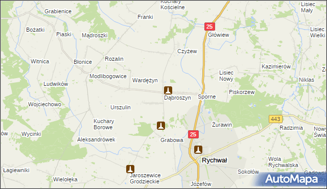 mapa Dąbroszyn gmina Rychwał, Dąbroszyn gmina Rychwał na mapie Targeo