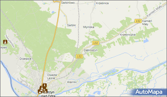mapa Dąbroszyn gmina Witnica, Dąbroszyn gmina Witnica na mapie Targeo