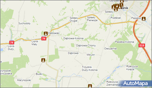 mapa Dąbrowa-Choiny, Dąbrowa-Choiny na mapie Targeo