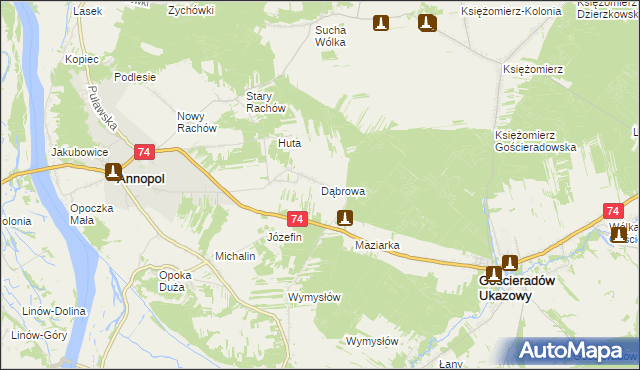mapa Dąbrowa gmina Annopol, Dąbrowa gmina Annopol na mapie Targeo