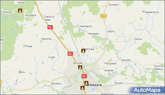 mapa Dąbrowa gmina Bartoszyce, Dąbrowa gmina Bartoszyce na mapie Targeo