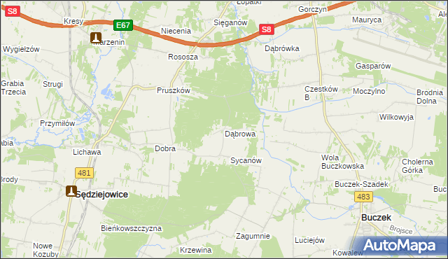 mapa Dąbrowa gmina Buczek, Dąbrowa gmina Buczek na mapie Targeo