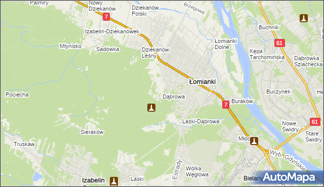 mapa Dąbrowa gmina Łomianki, Dąbrowa gmina Łomianki na mapie Targeo