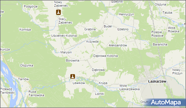 mapa Dąbrowa-Kolonia gmina Łaskarzew, Dąbrowa-Kolonia gmina Łaskarzew na mapie Targeo