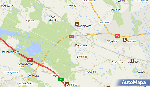 mapa Dąbrowa powiat opolski, Dąbrowa powiat opolski na mapie Targeo