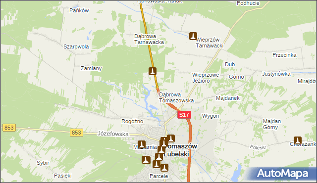 mapa Dąbrowa Tomaszowska, Dąbrowa Tomaszowska na mapie Targeo