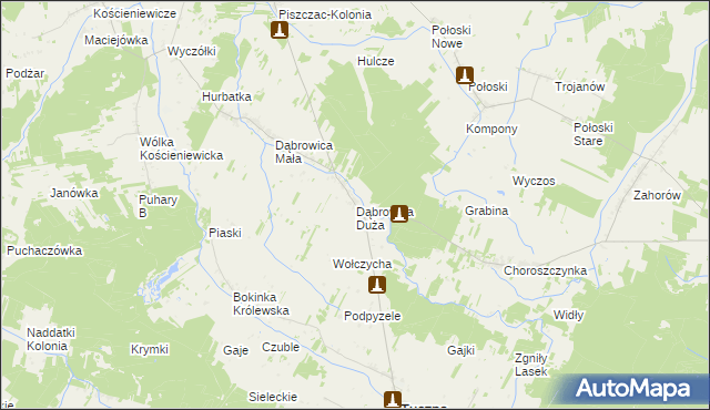 mapa Dąbrowica Duża gmina Tuczna, Dąbrowica Duża gmina Tuczna na mapie Targeo