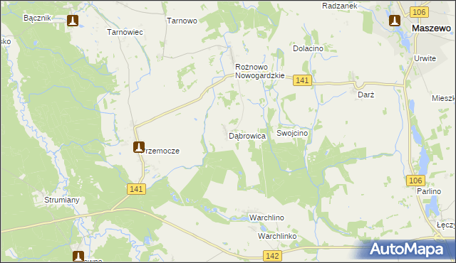 mapa Dąbrowica gmina Maszewo, Dąbrowica gmina Maszewo na mapie Targeo