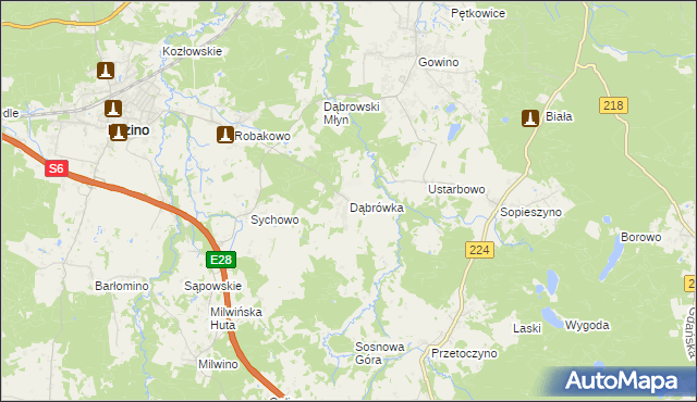 mapa Dąbrówka gmina Luzino, Dąbrówka gmina Luzino na mapie Targeo