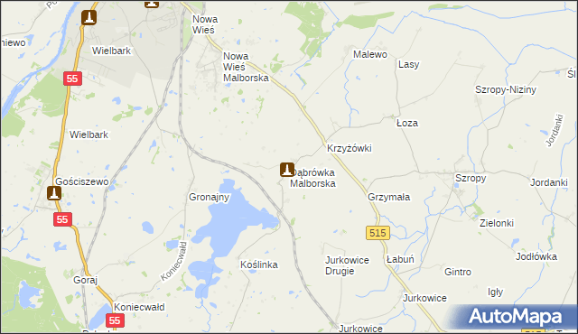 mapa Dąbrówka Malborska, Dąbrówka Malborska na mapie Targeo