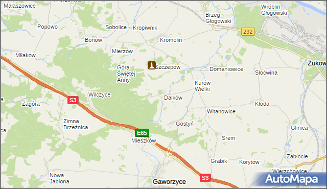 mapa Dalków gmina Gaworzyce, Dalków gmina Gaworzyce na mapie Targeo