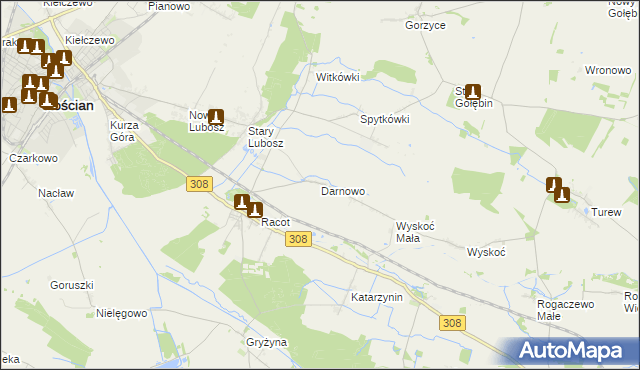 mapa Darnowo gmina Kościan, Darnowo gmina Kościan na mapie Targeo