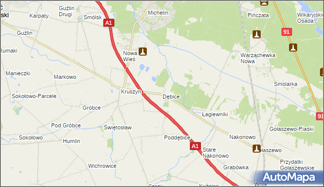 mapa Dębice gmina Włocławek, Dębice gmina Włocławek na mapie Targeo