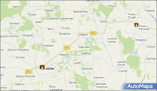 mapa Dębniałki gmina Lisków, Dębniałki gmina Lisków na mapie Targeo
