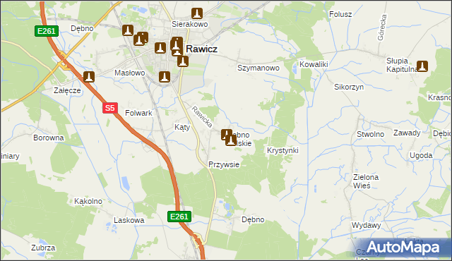 mapa Dębno Polskie, Dębno Polskie na mapie Targeo