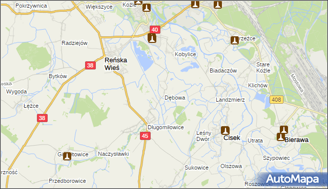 mapa Dębowa gmina Reńska Wieś, Dębowa gmina Reńska Wieś na mapie Targeo