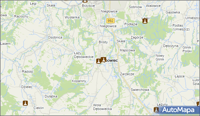 mapa Dębowiec powiat jasielski, Dębowiec powiat jasielski na mapie Targeo