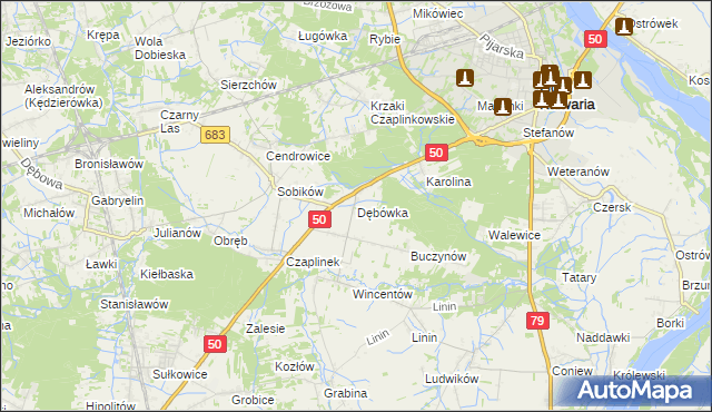 mapa Dębówka gmina Góra Kalwaria, Dębówka gmina Góra Kalwaria na mapie Targeo