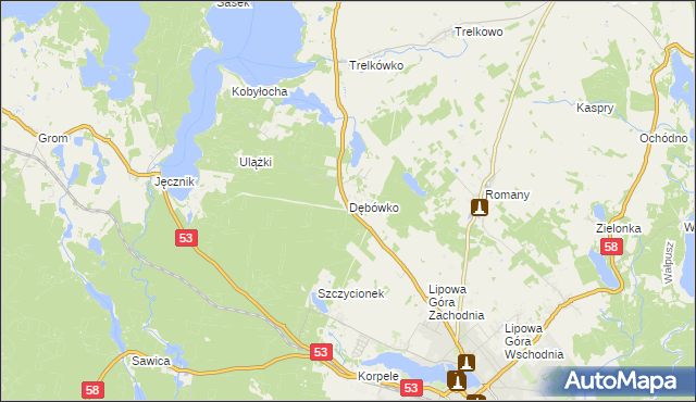 mapa Dębówko gmina Szczytno, Dębówko gmina Szczytno na mapie Targeo