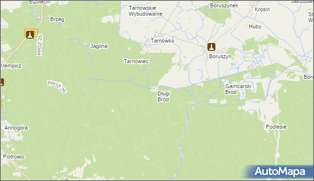 mapa Długi Bród gmina Połajewo, Długi Bród gmina Połajewo na mapie Targeo
