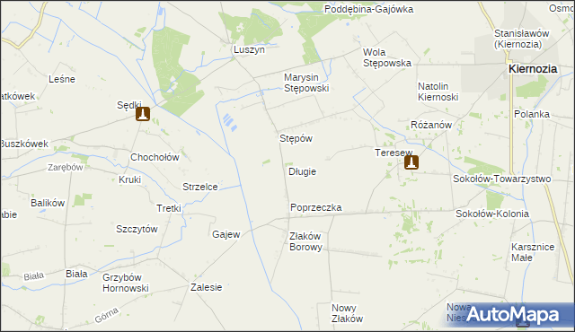 mapa Długie gmina Kiernozia, Długie gmina Kiernozia na mapie Targeo