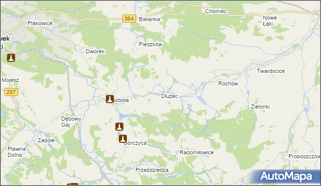 mapa Dłużec gmina Lwówek Śląski, Dłużec gmina Lwówek Śląski na mapie Targeo