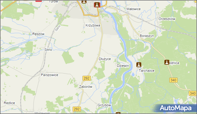 mapa Dłużyce, Dłużyce na mapie Targeo