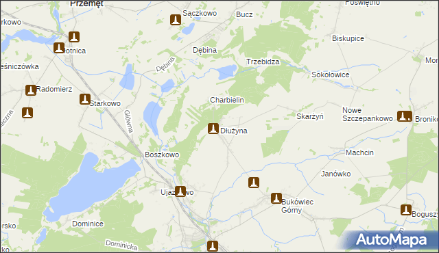 mapa Dłużyna gmina Włoszakowice, Dłużyna gmina Włoszakowice na mapie Targeo