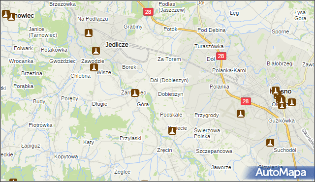 mapa Dobieszyn gmina Jedlicze, Dobieszyn gmina Jedlicze na mapie Targeo