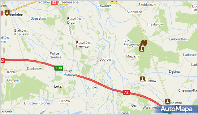 mapa Dobrów gmina Kościelec, Dobrów gmina Kościelec na mapie Targeo