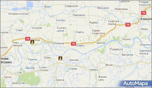 mapa Dolany gmina Koszyce, Dolany gmina Koszyce na mapie Targeo