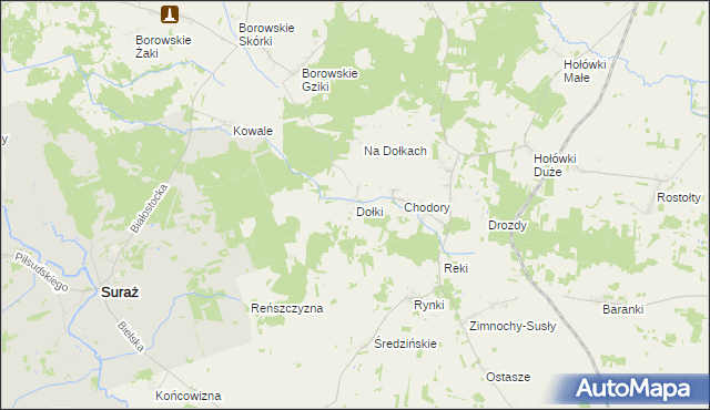 mapa Dołki gmina Turośń Kościelna, Dołki gmina Turośń Kościelna na mapie Targeo