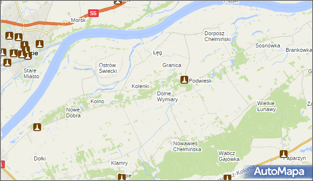 mapa Dolne Wymiary, Dolne Wymiary na mapie Targeo