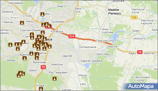 mapa Domaszowice gmina Masłów, Domaszowice gmina Masłów na mapie Targeo