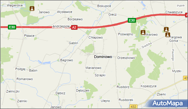 mapa Dominowo, Dominowo na mapie Targeo