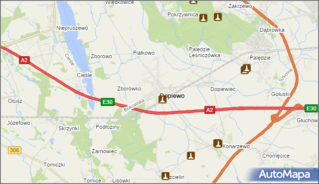 mapa Dopiewo, Dopiewo na mapie Targeo