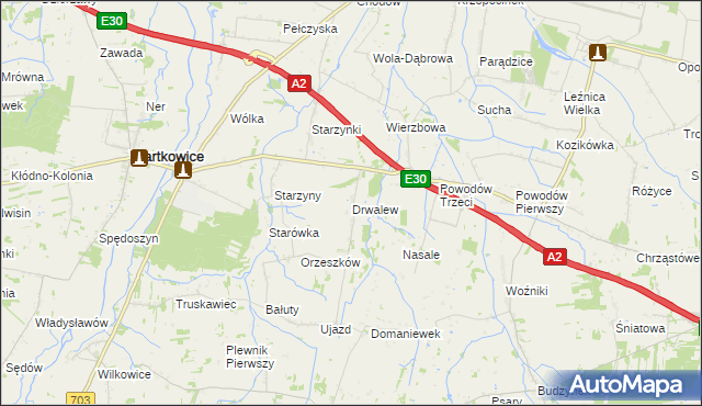 mapa Drwalew gmina Wartkowice, Drwalew gmina Wartkowice na mapie Targeo