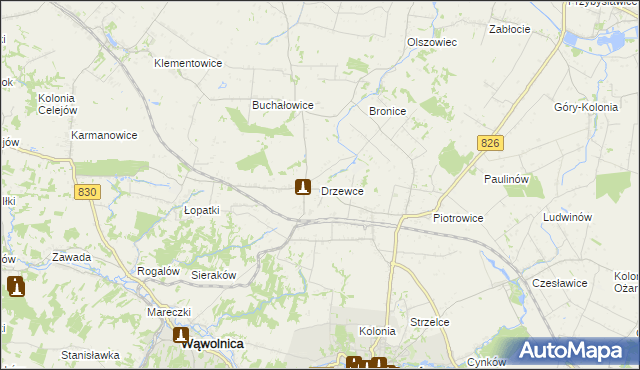 mapa Drzewce gmina Nałęczów, Drzewce gmina Nałęczów na mapie Targeo